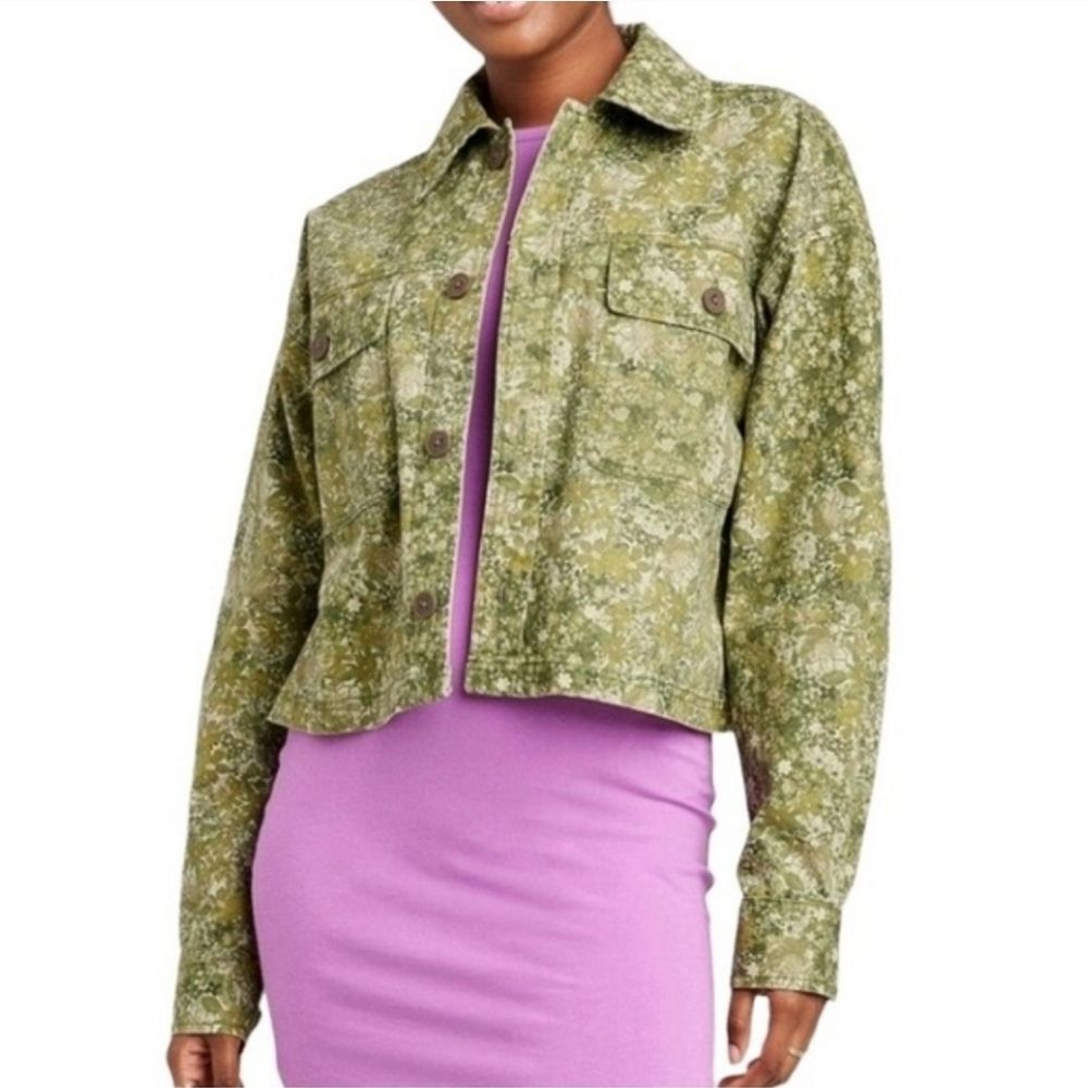 🔥 2/$10 3/$12 Wild Fable Olive Floral Jean Jacket